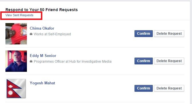 Facebook friend requests