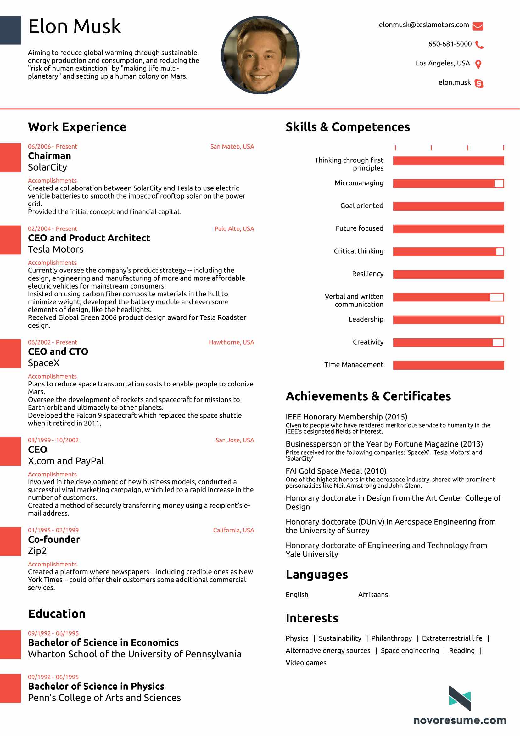 this resume for elon musk proves you never need to use