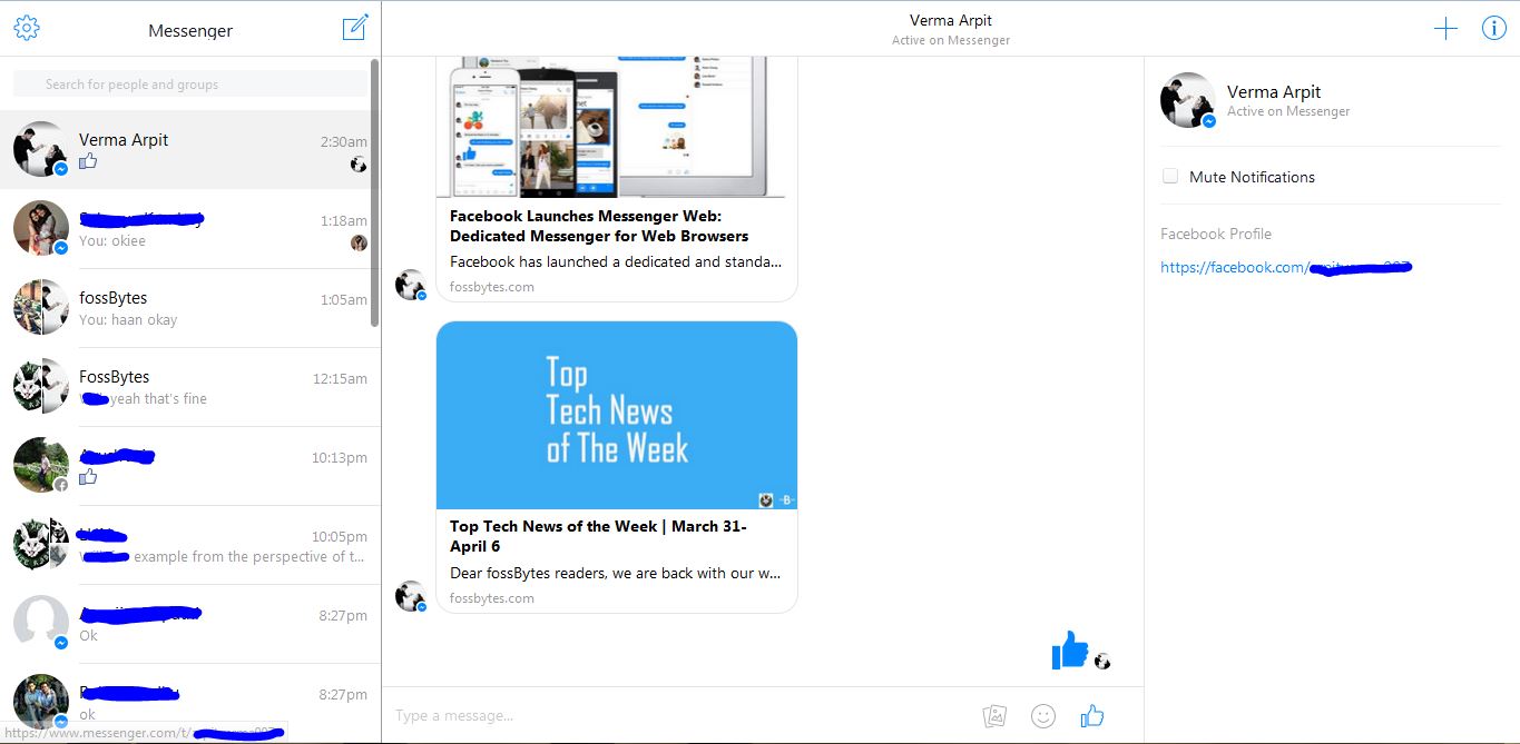 fb messenger web browser