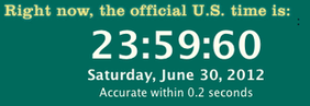 UTC clock screenshot from https://time.gov/ on 30 June 2012 leap second.