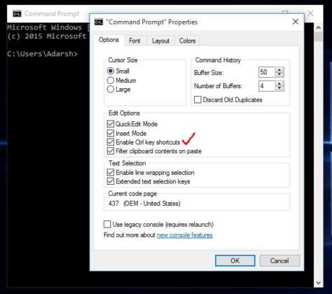 Use the New Windows 10 Keyboard Shortcuts in Command Prompt