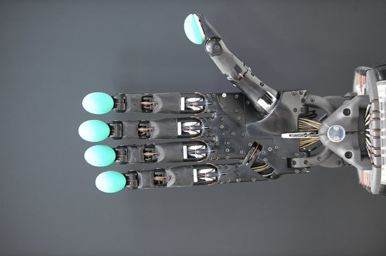 TOKYO, JAPAN - DECEMBER 03: A humanoid robot's hand is seen during the international Robot exhibition 2015 at Tokyo Big Sight, Japan, on December 3, 2015. (Photo by David MAREUIL/Anadolu Agency/Getty Images)
