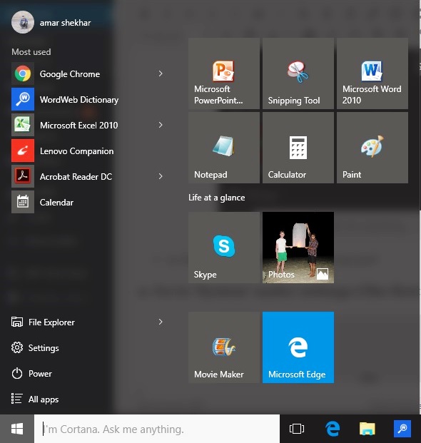 Click on Windows 10 start button