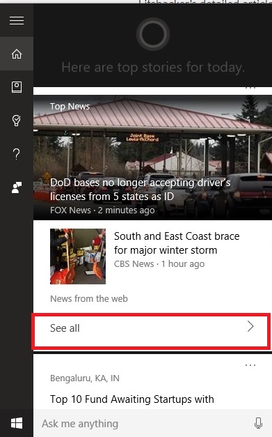 Cortana News feature