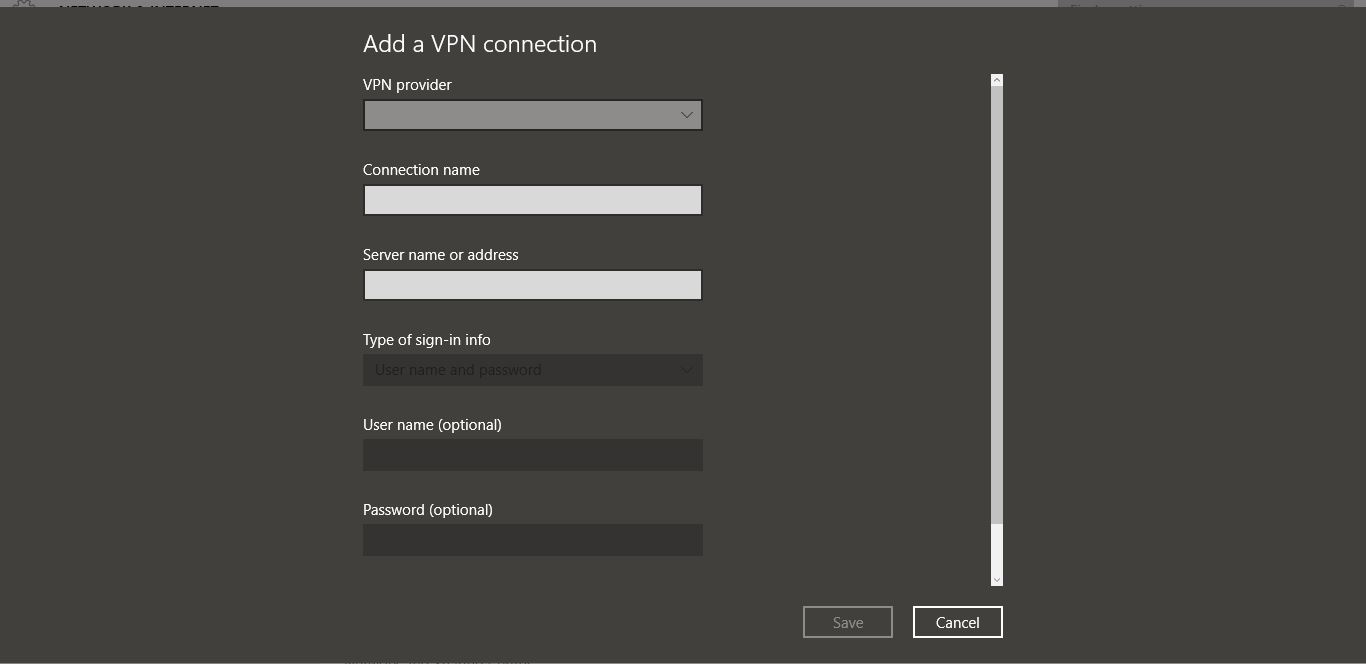 Add a VPN connection in Windows 10