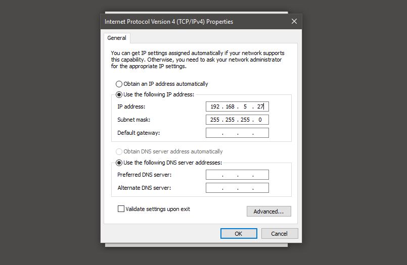 manually set ip address windows