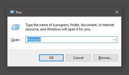 Open Notepad on Windows 10 through Command Prompt