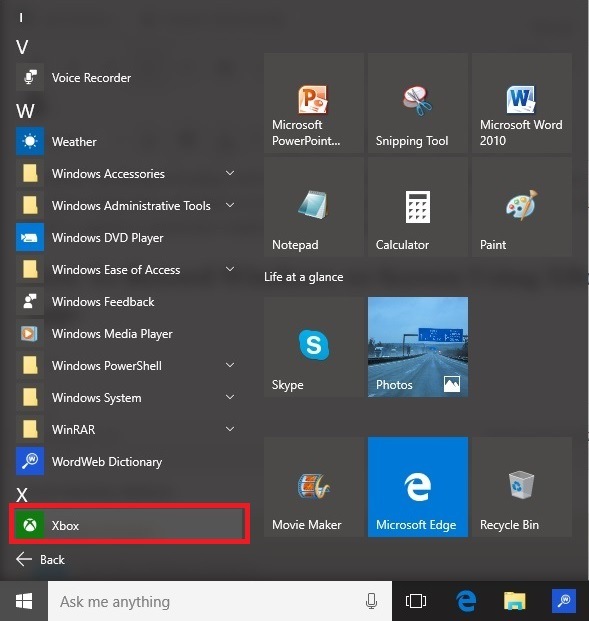 XBox app in Windows 10
