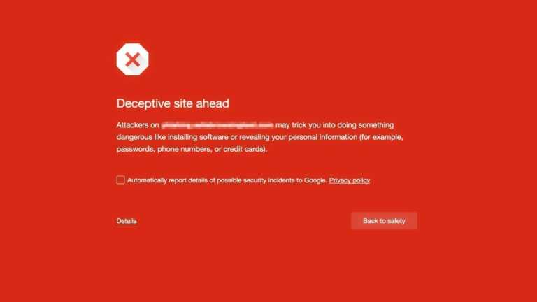 google social engineering website warning