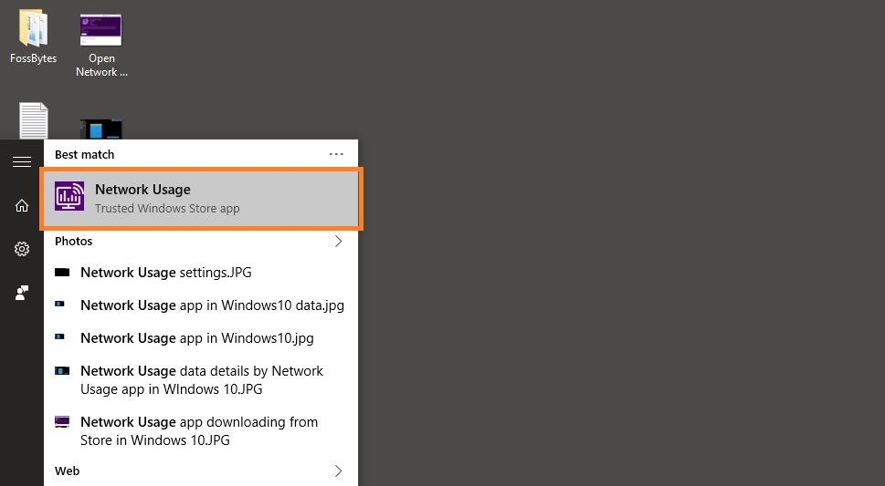 Search for Network Usage App in Windows 10