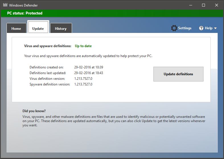 Windows defender update