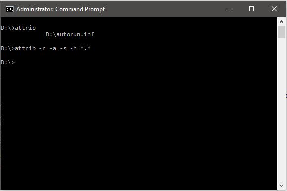 attrib command to remove virus using cmd