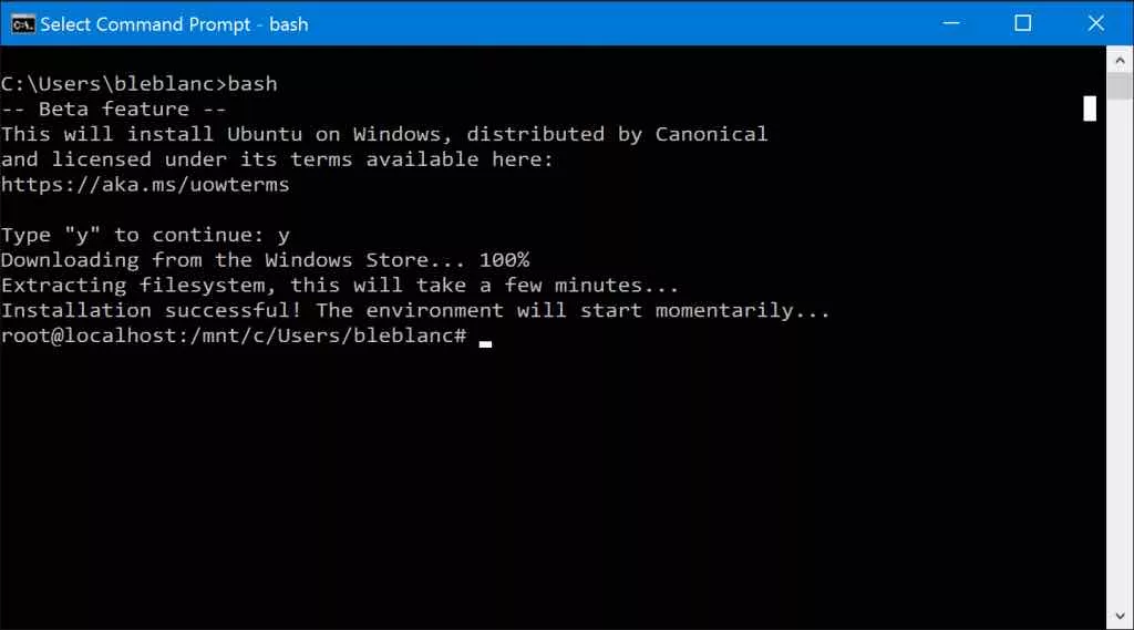 bash on ubuntu on windows 10 installation