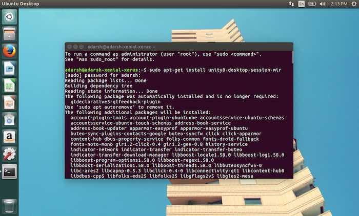 Unity 8 на Ubuntu 16.04