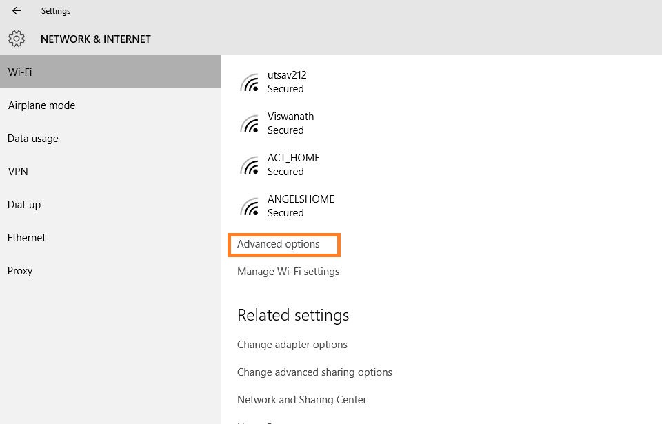 Advanced option wifi settings