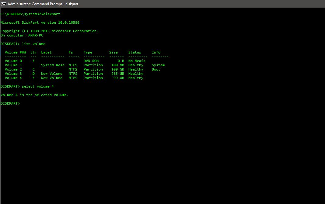 Select volume in cmd