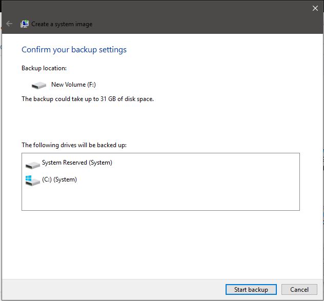 Windows 10 full backup