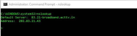 nslookup pour le serveur DNS par défaut