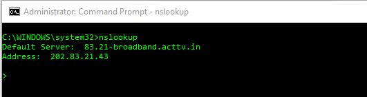 nslookup для DNS-сервера по умолчанию