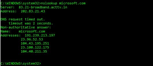nslookup web servers