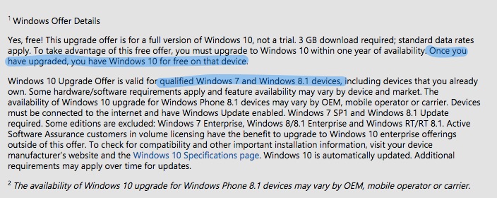 windows 10 free offer details
