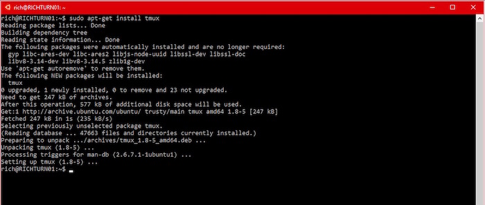 tmux installation on bash on ubuntu