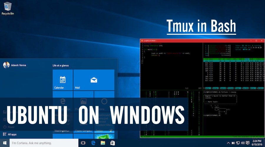 tmux on windows 10 bash