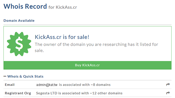 KickassTorrents Domain Goes Up For Sale A Minimum Bid of
