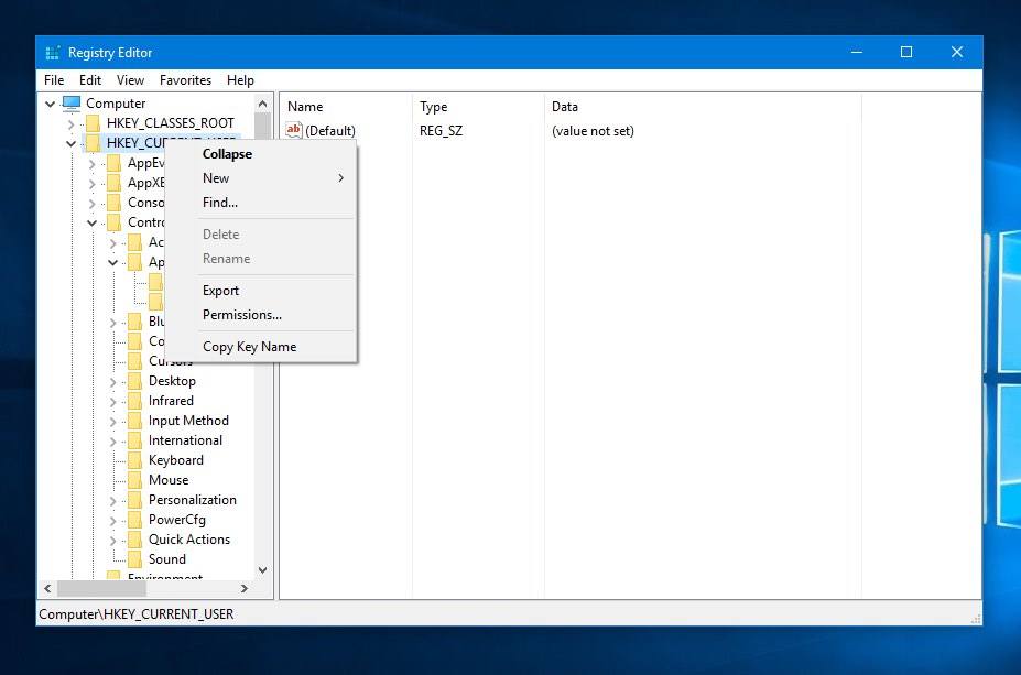 windows registry export backup