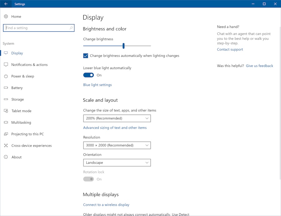 settings-display-windows 10 creators update