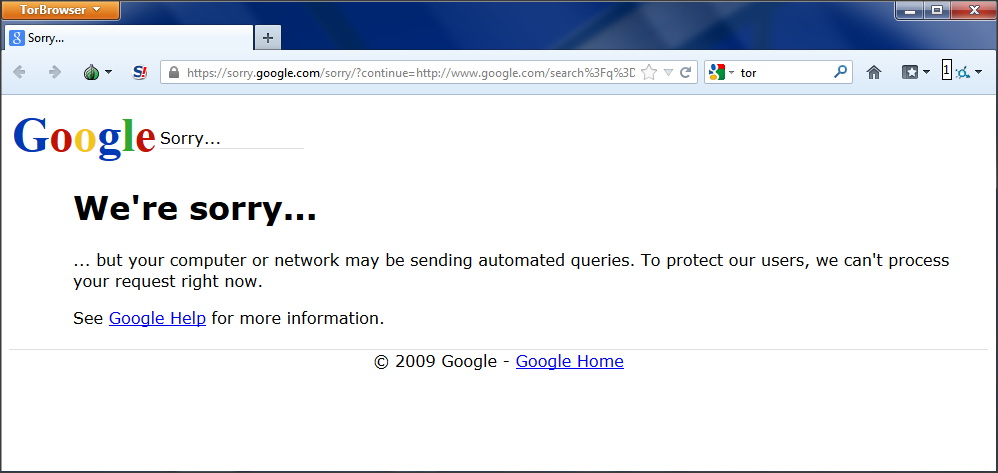 Using Tor: Google Request Denied