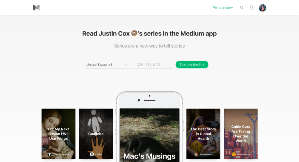 Picture showing Medium.com's new feature Series works only in native apps right now