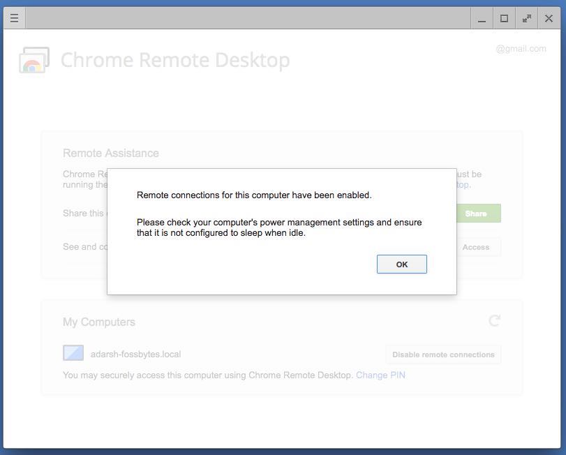 chrome remote desktop enable remote connections linux