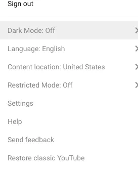 dark mode youtube