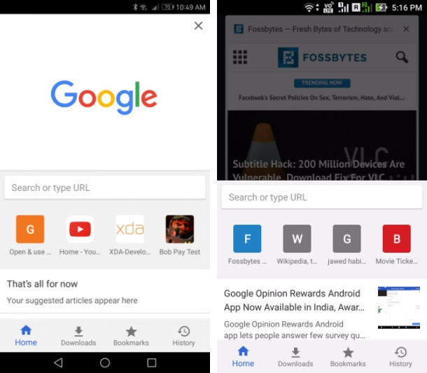 home button in google chrome for android