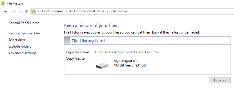FH4 Windows FIle History