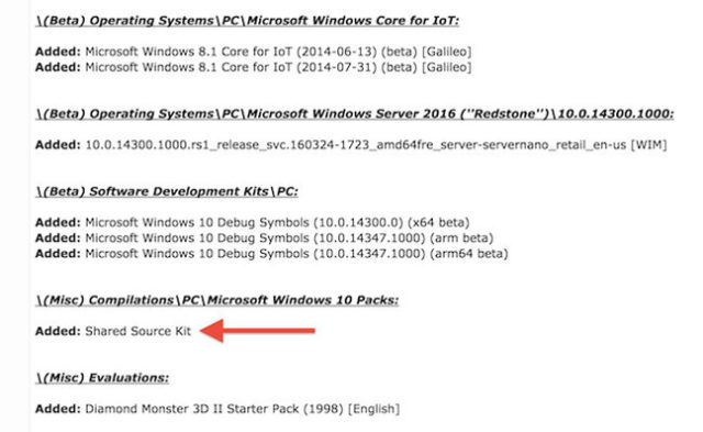 Leaked ... Screenshot of a Beta Archives posting announcing on Monday, June 19, the addition of Microsoft's confidential source code archive