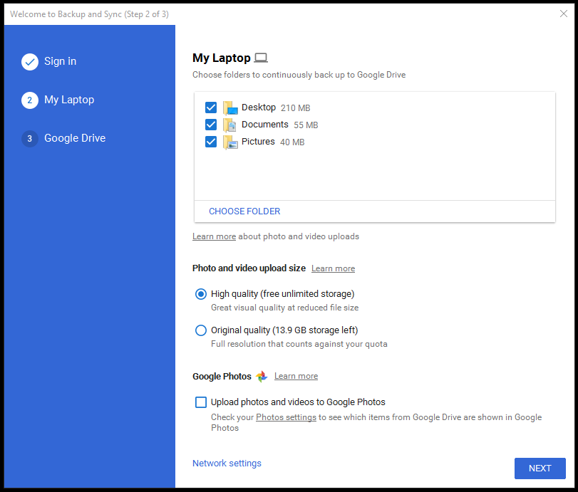 google sync and backup windows laptop