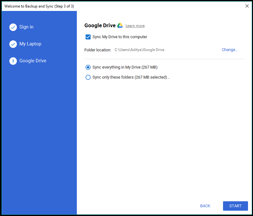 backup and sync from google different drive