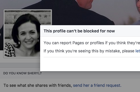 sheryl sandberg cant be blocked on facebook