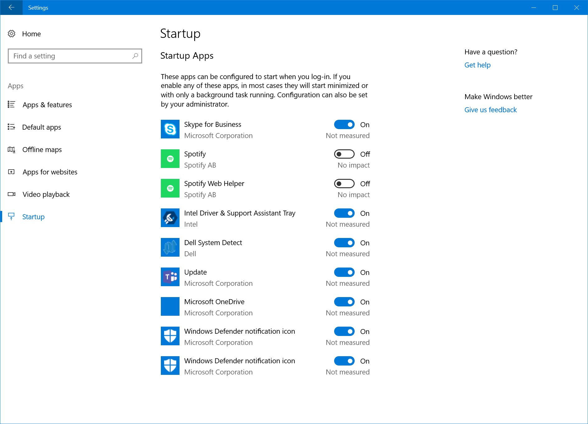 Windows 10 Build 17017 startup settings