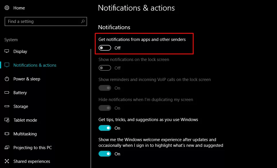 action center not showing notifications