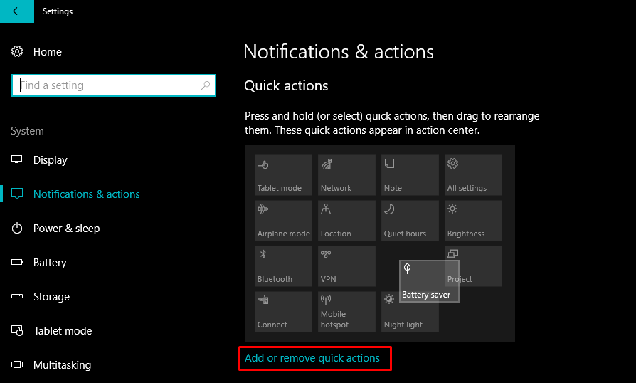 manage quick action buttons