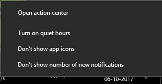 enable disable action center quiet hours
