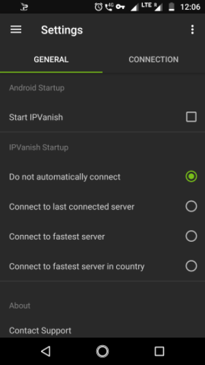 IPVanish android app settings