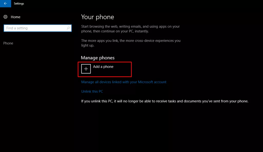 linking android to windows 10
