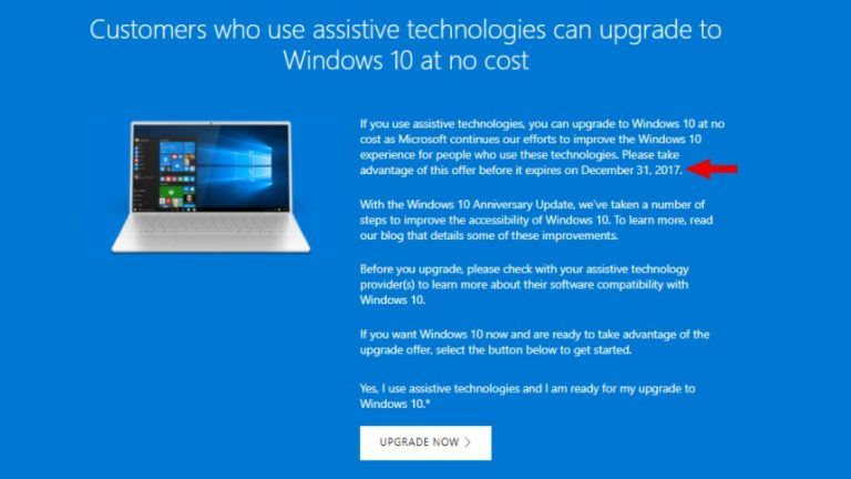 Windows 10 Accessibility Offer free
