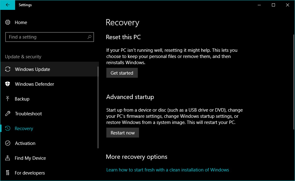 Fix Blue Screen on Windows 10 using Reset PC option