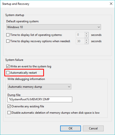 disable automatic restart BSOD 2