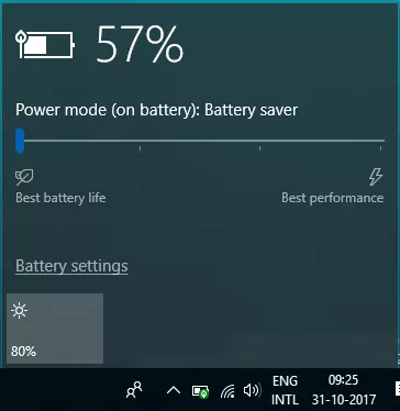 Windows 10 Battery power slider